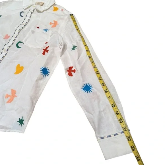 TOMBOY SHIRT SEZANE PANGEA BLOUSE BUTTON UP TOP WHITE NWT SIZE 36 Embroidery - Picture 7 of 10